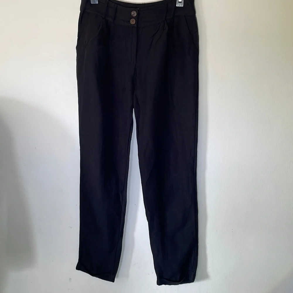 Lightweight Minimalist Quiet Luxury Linen Pant Sz Sm Relaxed Pleated Coastal‎